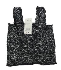 Nové - čierno-biely vzorovaný žabičkový crop top Peacocks