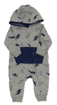 Sivo-tmavomodrá melírovaná tepláková kombinéza s bleskami a kapucňou Cheeky Chimp