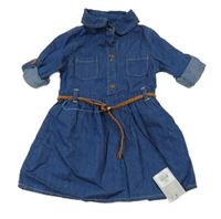 Nové - modré ľahké rifľové košeľové šaty s opaskom PRIMARK