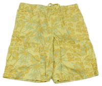 Žlté plátenné kraťasy s palmami a kvetmi a nápismi H&M