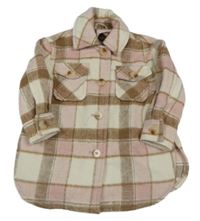 Smetanovo-hnedo-svetloružová kockovaná vlnená košeľová bunda PRIMARK