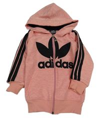 Korálovo-černá melírovaná propínací mikina s kapucí Adidas