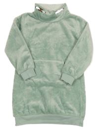 Mentolové plyšové šaty s kapsou 