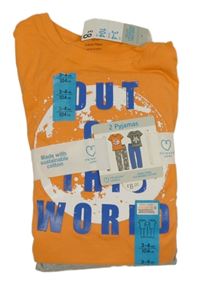 Nové - 2Set - Pyžamo - Oranžovo-šedé s nápisy a planetou, šedo-modré s kosmonautem PRIMARK