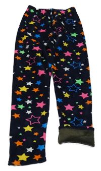 Tmavomodré plyšové zateplené legíny s barevnými hvězdičkami