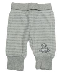 Světlešedo-bílé pruhované melírované sametové tepláky s ovečkou Smile