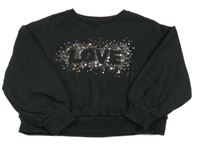 Čierna crop mikina s nápisom a flitrami Next