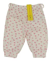 Nové - biele tepláky s ružovými srdiečkami SHEIN