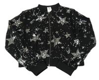 Černý tylový flitrový jarní crop bomber s hviezdičkami C&A