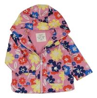Růžová šusťáková jarní bunda s kytičkami a kapucí F&F
