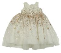 Smetanové tylové slavnostní šaty se zlatými hvězdičkami a flitry H&M