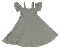 Čierno-biele pruhované šaty s volnými rameny Zara