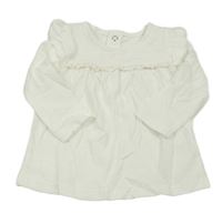 Smetanové melírované triko s krajkou a volánky s výšivkou Tu