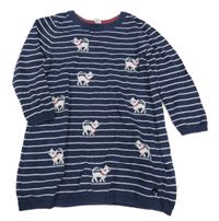 Tmavomodro-biele pruhované svetrové šaty s pejsky JASPER CONRAN