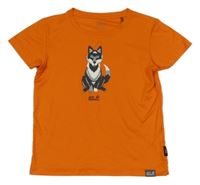 Tmavooranžové športové tričko s vlkem Wolfskin