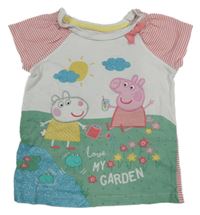 Bielo-olivovo-jahodové tričko s Peppa Pig a pruhmi NUTMEG