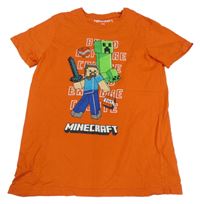Tehlově červené tričko s potiskem Minecraft