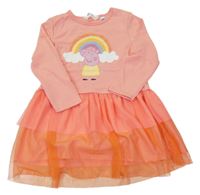 Broskvovo-korálovo-oranžové teplákovo/tylové šaty s Peppa Pig H&M