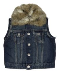 Tmavomodrá rifľová crop vesta s kožušinovým golierikom H&M