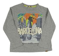 Sivé melírované tričko s památkami - Barcelona
