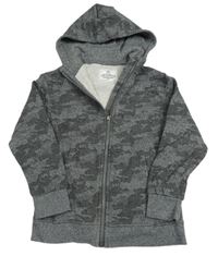 Tmavošedá melírovaná army propínací mikina s kapucí M&S