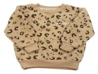 Hnedá huňatá mikina s leopardím vzorom a nápisom Primark