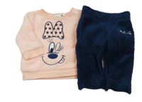 Růžovo-tmavomodré chlupaté pyžamo s Minnie Disney