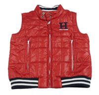Červená prešívaná šušťáková zateplená vesta s písmenem Tommy Hilfiger
