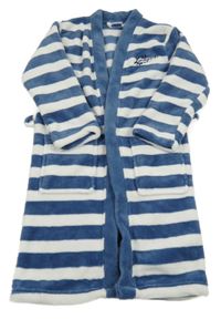 Modro-bílý pruhovaný chlupatý župan s nápisem Alive