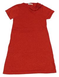 Červené trblietavé svetrové šaty s mašlou H&M