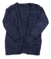 Tmavomodrý trblietavý chlpatý svetrový cardigan George