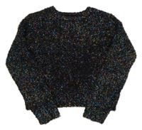Čierno-farebný trblietavý chlpatý crop sveter Primark