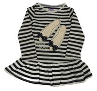 Béžovo-čierna pruhovaná bavlnená šatová tunika s balerínami F&F