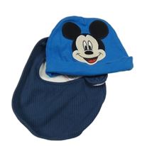 2set - Modrá bavlněná čepice s Mickeym + tmavomodrý žebrovaný slinták