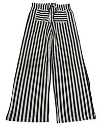 Čierno-biele pruhované pletené široké nohavice s vreckami Matalan