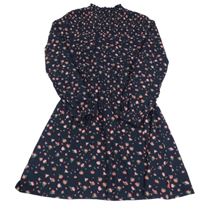 Tmavomodré kvetované bavlnené šaty