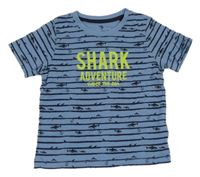 Modro-čierne pruhované tričko so žralokmi Lupilu
