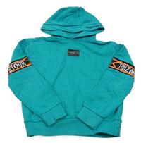 Modrozelená mikina s nášivkou a kapucňou Retour