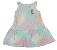 Tyrkysovo-lila-marhuľové batikované bavlnené šaty s Elsou H&M