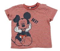 Červeno-bílé pruhované tričko s Mickeym Disney