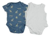 2x body - tmavomodré s dinosaury + bílé