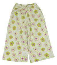 Nové - Biele kvetované bavlnené culottes nohavice