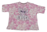 Růžovo-bílé batikované crop tričko s Angel Primark