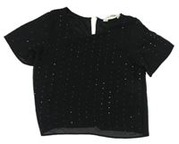 Čierne šifónové crop tričko s kamienkami zn. H&M