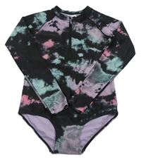 Černo-lila flekaté UV jednodílné plavky H&M
