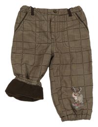 Hnědé kostkované šusťákové zateplené kalhoty se sobem 
