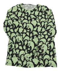 Zeleno-čierne vzorované tričko s duchy H&M