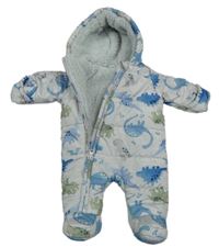 Svetlomodrá šušťáková zimná kombinéza s dinosaurami a kapucňou Matalan