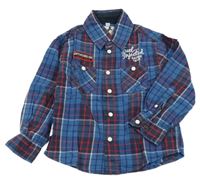 Tmavomodro-červená kostkovaná košile s nápisem C&A