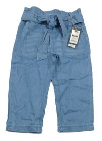 Nové - světlemodré plátěné kalhoty s páskem 